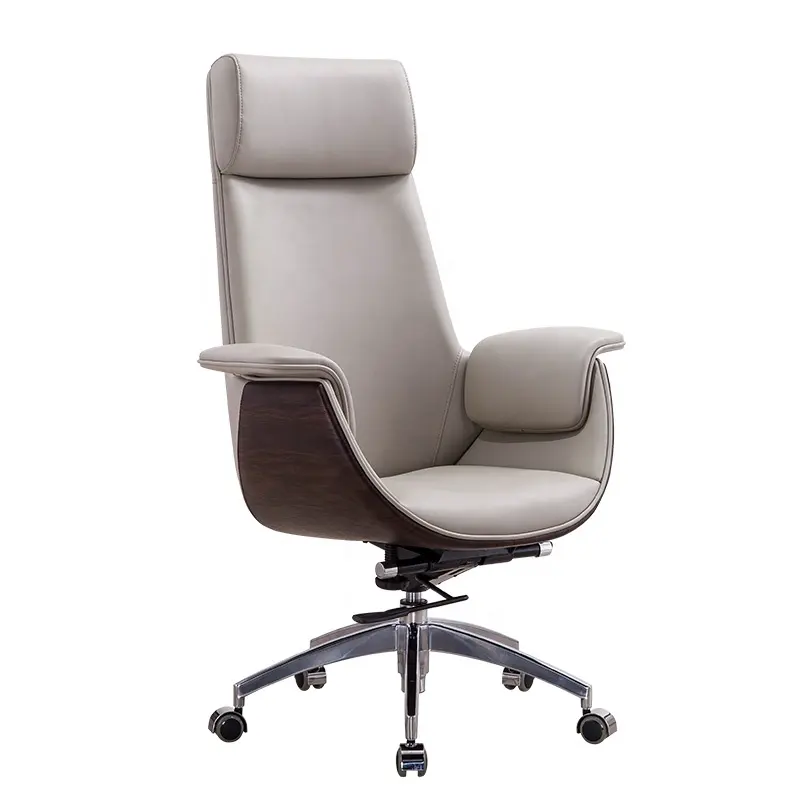 Silla ejecutiva de cuero blanco, silla de oficina clásica, silla rodante de diseño ergonómico