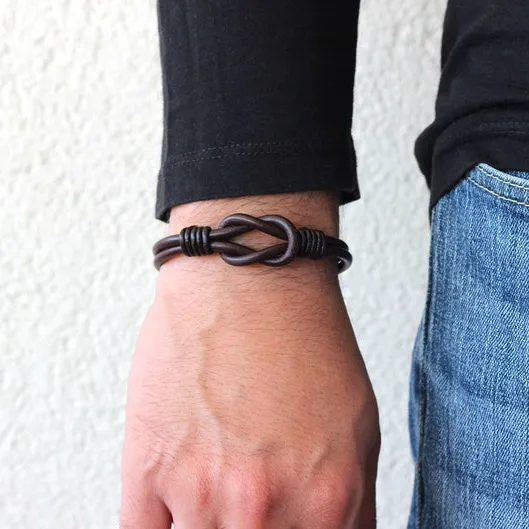 Zooying Infinity Knot Leather Bracelet Men Men'S Handmade Knot Adjustable Bracelet Eternity Bracelet
