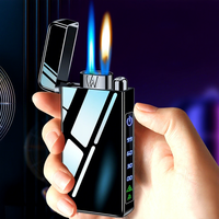 Nouvelle lampe torche multifonctionnelle personnalisée de grande capacité, rechargeable, avec double flamme, affichage numérique, briquet à jet de gaz