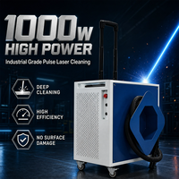 Nettoyeur laser à fibre pulsée puissant de 1000 W avec barre de traction et chariot portable pour l'élimination rapide des revêtements de peinture et des oxydes