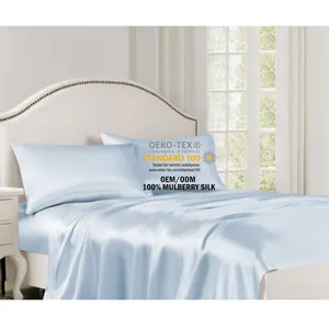 โรงงานขายส่ง19มิลลิเมตรผ้าไหม100%หม่อนบริสุทธิ์Charmeuseชุดเครื่องนอนผ้าปูที่นอนผ้าไหม - Product Image 1