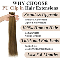 Extensions de cheveux lisses à clipser pour tête entière 12A 4 #   Cheveux humains vierges Remy 100% brun foncé, doux, soyeux, sans couture, pour femmes
