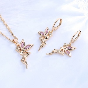 Ensemble de bijoux féeriques pour femmes, collier et boucles d'oreilles en or plaqué 18 carats, motif fleur, bijoux HD Fashion - Product Image 4