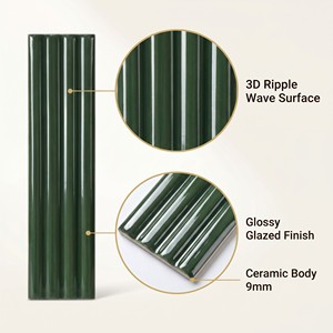 กระเบื้องโมเสคเซรามิกแบบซ้อนลายคลื่น ขนาด 50*200 มม. สีเขียวเข้มเคลือบเงา สำหรับผนังห้องอาบน้ำและผนังครัว - Product Image 2