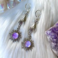 Boucles d'oreilles pendantes géométriques gothiques en forme de soleil, en acier inoxydable, ton argent antique, pour femmes, style punk, vente en gros