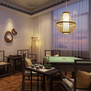 Lampe suspendue en bambou de style japonais, Led E27, lustre rond doré pour salon de thé, éclairage de bar et de restaurant - Product Image 4