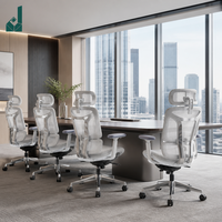 Chaise de bureau ergonomique haut de gamme à dossier haut et entièrement en maille, avec support dorsal en alliage d'aluminium argenté et accoudoirs 5D modernes et réglables