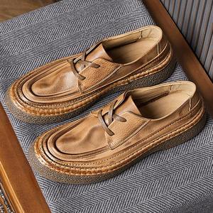 รองเท้าหนังผู้ชายสไตล์อังกฤษแบบเรโทร งานแฮนด์เมด คุณภาพสูง ระบายอากาศได้ดี พื้นนุ่ม สวมใส่สบาย เหมาะสำหรับธุรกิจและลำลอง - Product Image 1