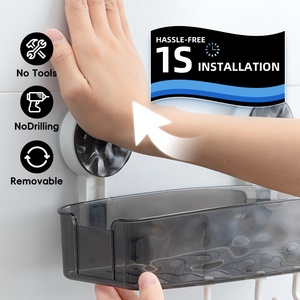 Porte-accessoires de douche mural transparent en plastique moderne, à un seul niveau, pour vaisselle et shampoing, portable et peu encombrant - Product Image 2