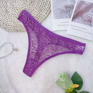 Tanga de Encaje Transparente con Estampado de Leopardo para Mujer, Ropa Interior Sexy de Cintura Baja, Lencería Íntima Transpirable de Secado Rápido, OEM ODM - Product Image 1