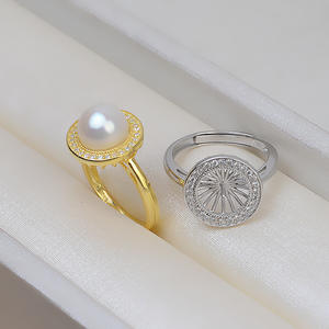 Anneau ouvert en argent S925, grande fleur creuse, perle, accessoires de bijoux DIY, taille réglable, porte-anneau de 58 mm - Product Image 2