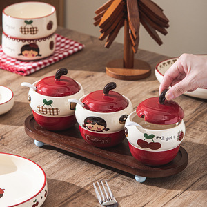 Ensemble de vaisselle en céramique avec motif de cerises et de filles de dessins animés, compatible avec le micro-ondes, bols et assiettes en porcelaine, services de table pour la maison et la cuisine - Product Image 3