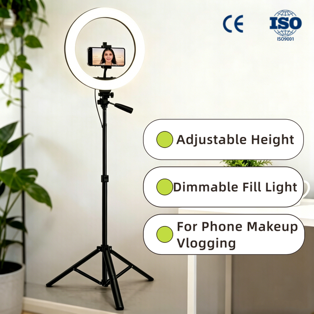 Adjustable Height All-Aluminum Live Stream Tripod With LED Ring Light, Foldable Portable Holder for Outdoor Selfie Phone Tripod