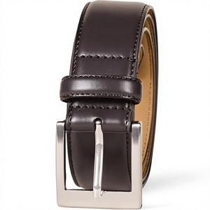 Cinturón Casual Genuino con Hebilla Cuadrada Marrón Sólido, Ancho, con Estampado Plateado por Transferencia Térmica, Duradero, Accesorio para Oficina - Product Image 1