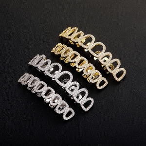 Grillz para dientes, estilo Hip Hop, con incrustaciones de oro, plata y circonita, diseño hueco geométrico, unisex, para uso diario. - Product Image 2