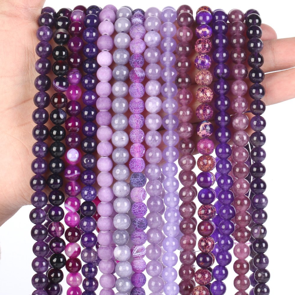 Perles de pierre naturelle, Quartz violet, Jade, Agate, jaspe, améthyste en vrac, perles de pierres précieuses pour la fabrication de bijoux, résultats, Bracelets de bricolage