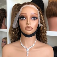 Perruque bouclée 180% Jerry Curl marron et blonde sans dentelle, modèle 13*4 4/27 JC Foreign Trade