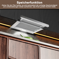 KICHPOWER-Flachschirmhaube de 60 cm, Flachschirmhaube 620 M³/h Luftstrom, Flach Abluft/Umluft Abzugshaube,LED-Beleuchtung