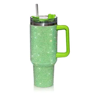 40 OZ Bling Tumbler with Lid and Straw for Water, Juice, Coffee and Tea, Large Stainless Steel Rhinestone Tumbler for Women Girl