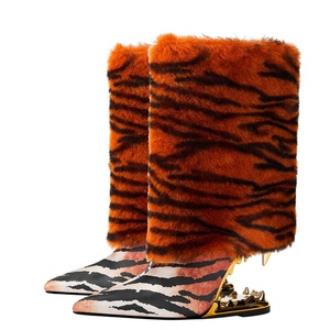 Botines de tacón de cuña con forma de dientes de piel para mujer, botines cortos con punta estrecha y estampado, zapatos de diseñador para escenario - Product Image 6