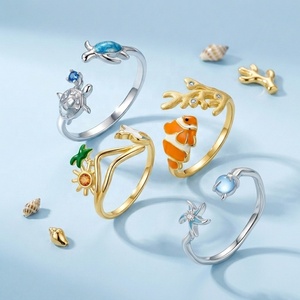 Nuevos <span class=keywords><strong>Anillos</strong></span> Abiertos <span class=keywords><strong>de</strong></span> Plata 925 con Diseño <span class=keywords><strong>de</strong></span> Verano 2026, <span class=keywords><strong>Serie</strong></span> Bohemia <span class=keywords><strong>de</strong></span> Vida Marina, Joyería <span class=keywords><strong>de</strong></span> Playa, Tortuga, Pájaro, Sol, Coral y Pez Payaso - Product Image 3