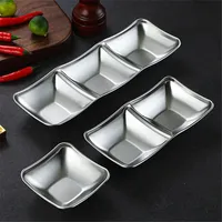Plat à sauce en acier inoxydable doré/argenté, plat coréen pour trempettes, 1/2/3 compartiments, assiette à assaisonnement pour barbecue et fondue, cuisine de restaurant