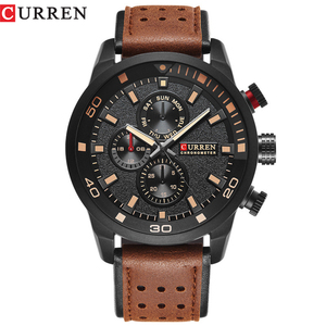 CURREN 8250 Montre à quartz chic pour homme Bracelet en cuir de luxe étanche à l'eau Grande montre de loisirs vintage Design - Product Image 1