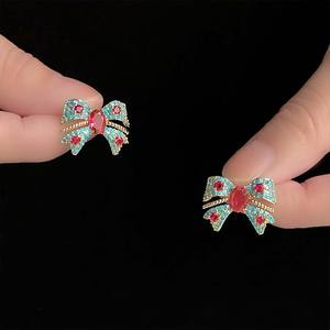 Boucles d'oreilles pendantes tendance, émail <span class=keywords><strong>français</strong></span>, effet goutte d'huile, couleur or, vintage, turquoise, nœud papillon, élégantes, luxe léger - Product Image 4