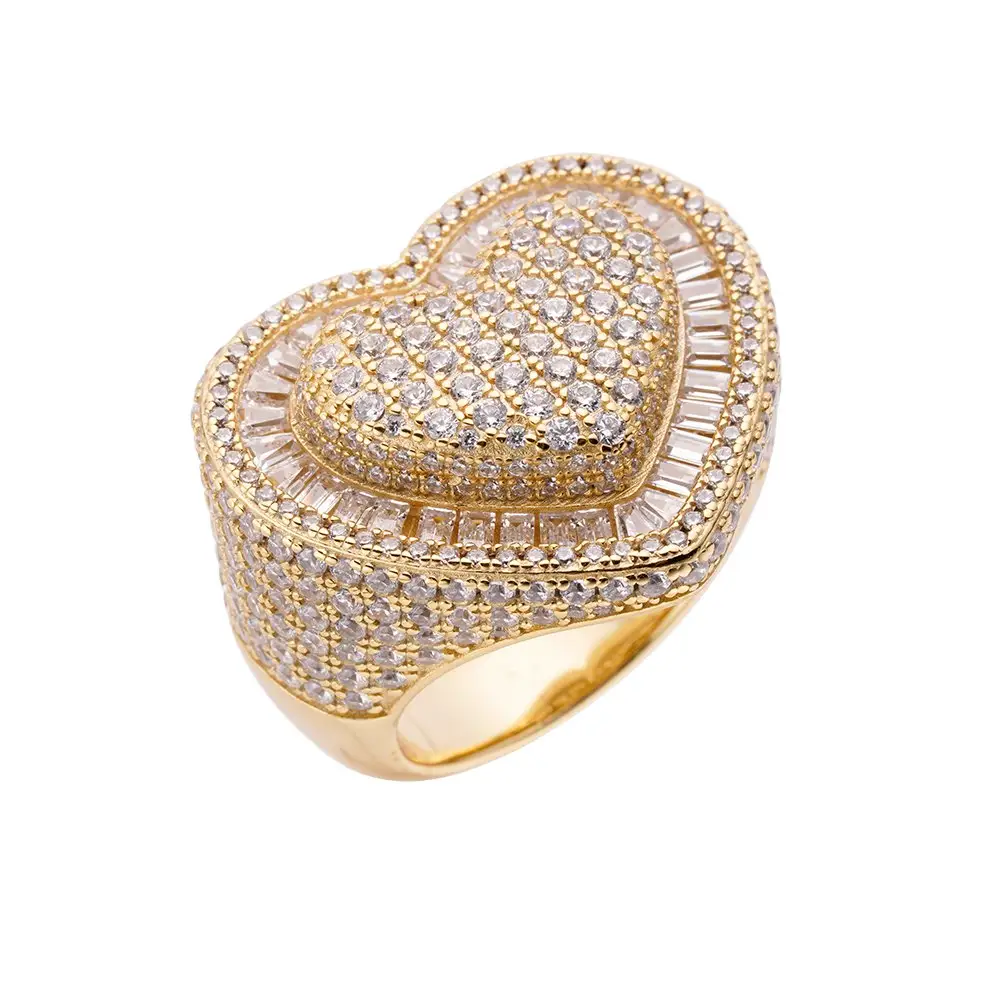 New Cute Women Accessories Rings King Queen Ring Rose Gold Square Baguette Zircon Diamond White Gold Heart Shaped Ring