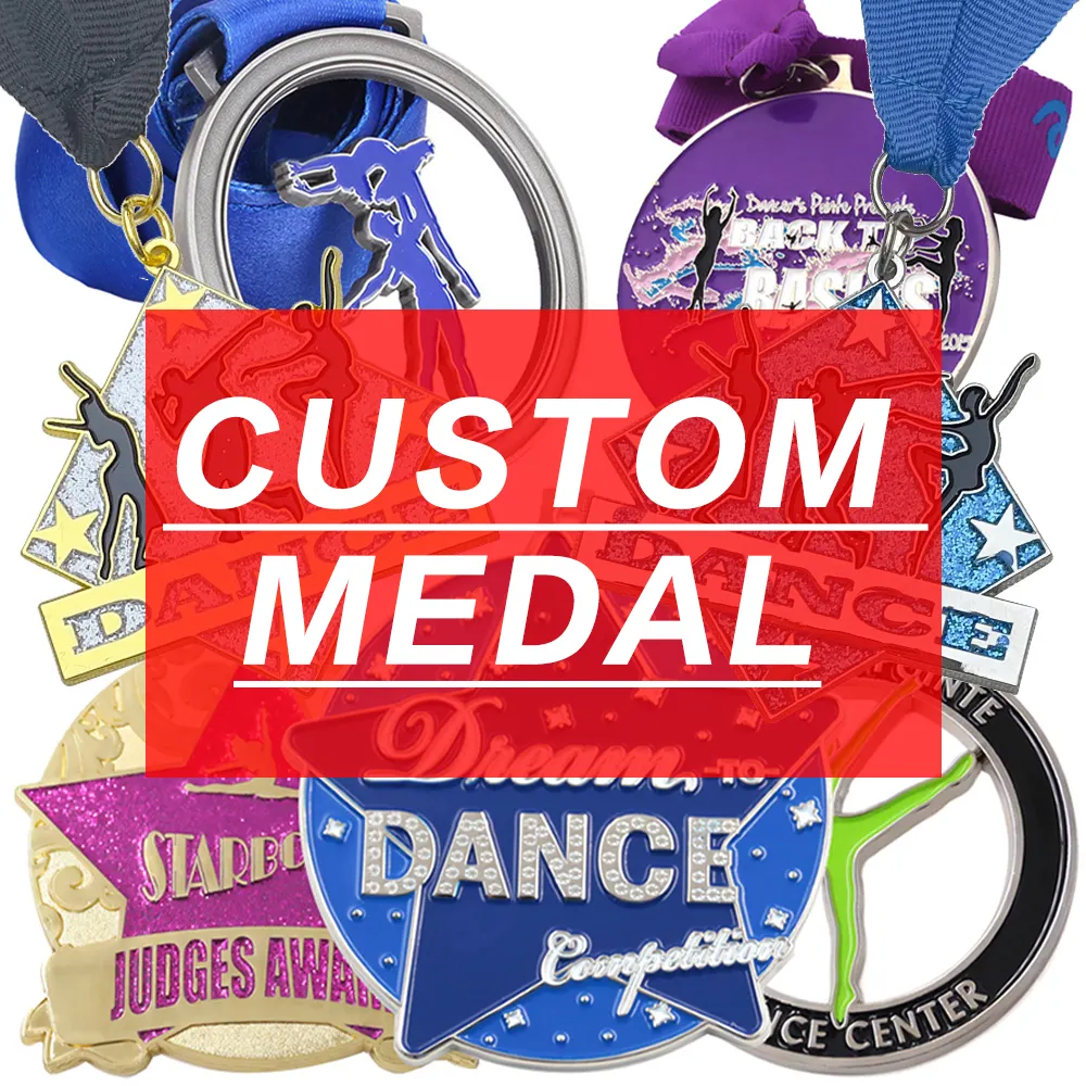 Fabricante personalizado logotipo cinta premios metal trofeo trofeos y medallas placas 2024 estrella Ballet danza equipo medalla