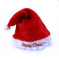 Chapeau de Noël LED personnalisé pour le Nouvel An, accessoire de fête d'hiver en coton pelucheux imprimé, Père Noël unisexe adulte