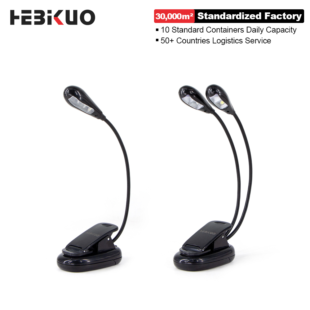 HEBIKUO Direct Seller Professional Clip-on Spectrometer Lamp with Dual-head Design Rechargeable Adjustable Music Stand Light