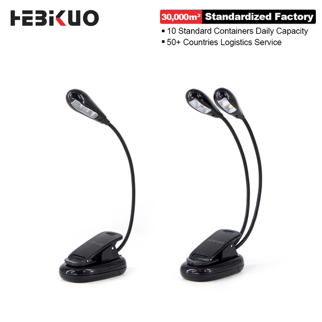 HEBIKUO Direct Seller Professional Clip-on LED Book Reading Dual-head Design Rechargeable Adjustable Touch Control Dimmable