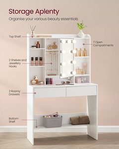 VASAGLE Modern White Vanity <strong>Table</strong> With <strong>Mirror</strong> Makeup <strong>Table</strong> Adjustable 3 Colours LED Dressing <strong>Table</strong> - Product Image 4