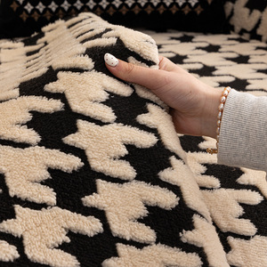 Houndstooth Plush <b>Sofa</b> Cushion 145-185Cm Winter Thickened Seat Pad Non Slip <b>Cover</b> <b>For</b> Living Room - Product Image 2