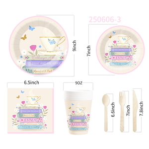 DAMAI New Customized Design Geometric Theme <b>Disposable</b> Dessert Dinner Paper Plates Cups Napkin Tableware Set for Back to School - Product Image 5