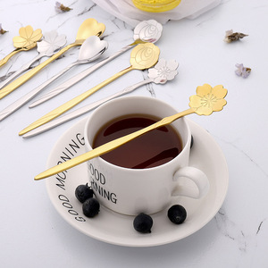 ช้อนสแตนเลส ช้อนกาแฟ ช้อนยาวลายดอกเชอร์รี่ ช้อนลายดอกไม้โมริ ช้อนขนมหวาน ช้อนของขวัญงานแต่งงาน - Product Image 3