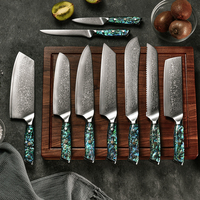 Professionele hakmes, ontbeenmes, snijmes, Santoku koksmes, keukenmessenset, keukenmessen met hars handvat, VG10 Damascus mes