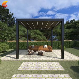 2025 nouveau jardin extérieur en aluminium persienne Pergola lumière LED électrique en aluminium obturateur 3x3m <span class=keywords><strong>terrasse</strong></span> Durable bois plastique alliage - Product Image 3