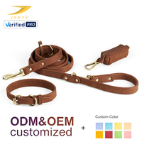 Collier et laisse pour animaux de compagnie en cuir suédé mat rétro de haute qualité OEM avec distributeur de sacs à déjections, accessoires robustes dorés, ensemble de promenade