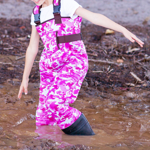 Vente en gros de waders de pêche en néoprène camouflage rose pour enfants et filles - Product Image 5