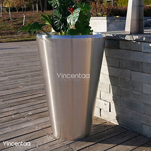 Pot de fleurs extérieur moderne en métal en acier inoxydable de rue grand mobilier urbain en pot - Product Image 1