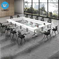 Table de conférence pliable en métal LIWEI avec roulettes, pieds en acier et étagère de rangement - Mobilier de réunion de bureau commercial moderne