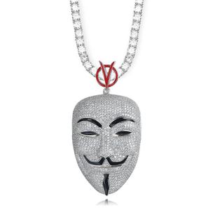 Nuova Collana con Ciondolo a Forma di Maschera <span class=keywords><strong>V</strong></span> per <span class=keywords><strong>Vendetta</strong></span> in Argento con Diamanti Sintetici, Stile Hip Hop - Product Image 6