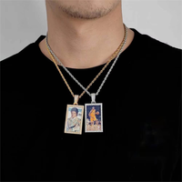 Collier pendentif photo rectangulaire personnalisé Iced Out en laiton plaqué or avec zircone cubique, chaîne torsadée, bijoux hip-hop pour hommes et femmes
