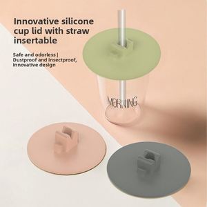 Couvre-gobelet en silicone de qualité alimentaire avec trou pour paille, couvercle universel multifonction anti-poussière et anti-fuite - Product Image 1