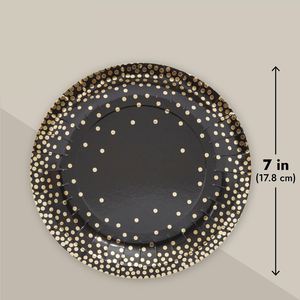 FDA Approved 7-Inch <b>Disposable</b> Round Paper <b>Plate</b> in Black and Gold Foil 350gsm White Board Party Supplies - Product Image 3