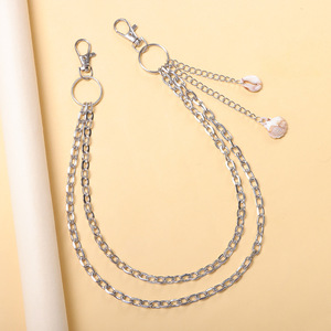 จี้เปลือกหอยธีมมหาสมุทร โซ่คล้องกางเกงโลหะหลายชั้น สไตล์พังก์ลำลองสำหรับทุกเพศ โซ่คาดเอวโลหะผสมสังกะสี - Product Image 3