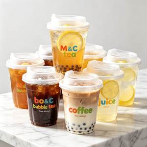 Vaso Desechable de PP de 12oz/24oz, Transparente, con Tapa y Pajita, Personalizable con Logotipo, para Jugos, Té de Burbujas, Smoothies, Leche, 95mm - Product Image 1