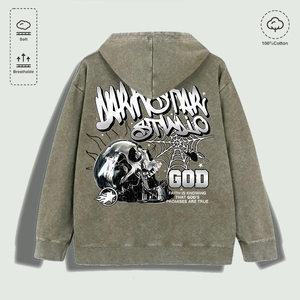 100% Cotton Washed "<strong>Dark</strong> <strong>Star</strong> Studio Skull God Faith" Graphic Hoodie, Multi - Colors - Product Image 4